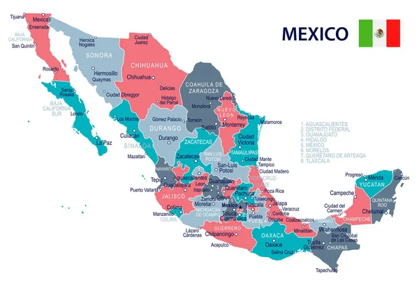 Mexiko - karta och flagga illustration — Stock vektor