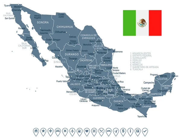 México - ilustração de mapa e bandeira — Vetor de Stock