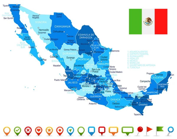 México - ilustração de mapa e bandeira — Vetor de Stock