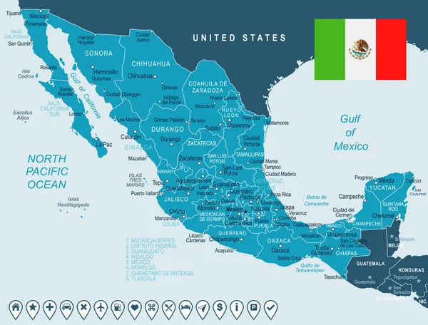 México - mapa e ilustración de la bandera — Vector de stock