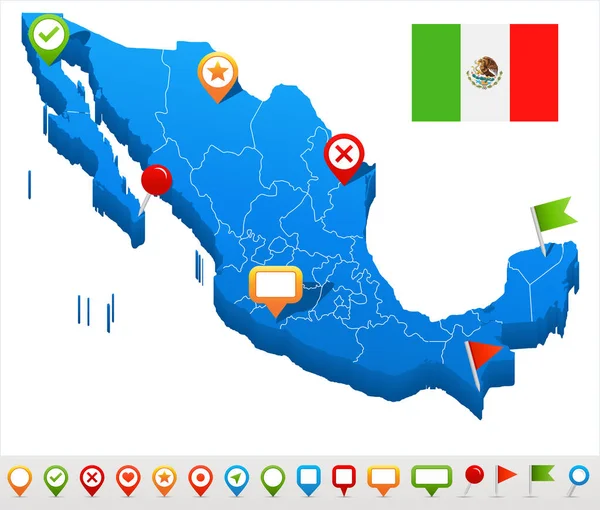 Mexico - kaart en afbeelding markeren — Stockvector