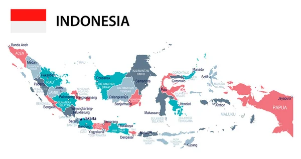 Indonesia - ilustrasi peta dan bendera - Stok Vektor