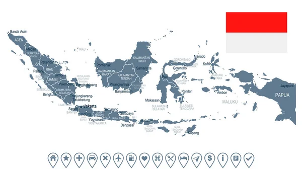 Indonésia - ilustração de mapa e bandeira —  Vetores de Stock