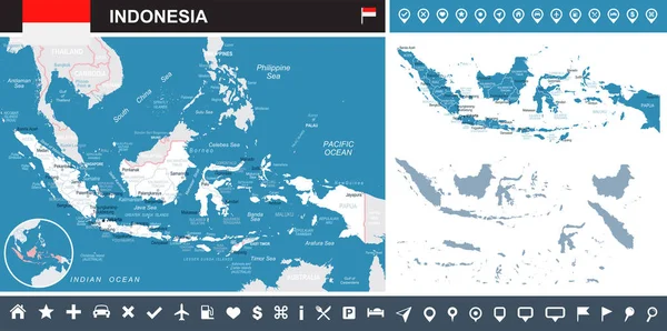 Indonesia - gambar peta dan gambar infografis bendera - Stok Vektor