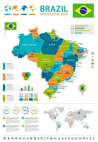 Brasil - mapa e bandeira - ilustração infográfica —  Vetores de Stock