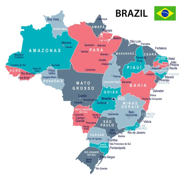 Brésil - illustration de carte et drapeau — Image vectorielle