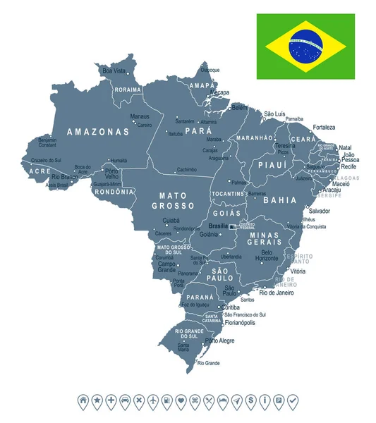 Brasil - ilustração de mapa e bandeira — Vetor de Stock