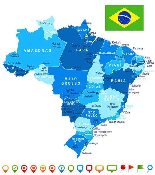 Brasil - ilustração de mapa e bandeira — Vetor de Stock