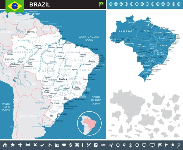 Brazylia - Mapa i flaga ilustracja Infografika — Wektor stockowy