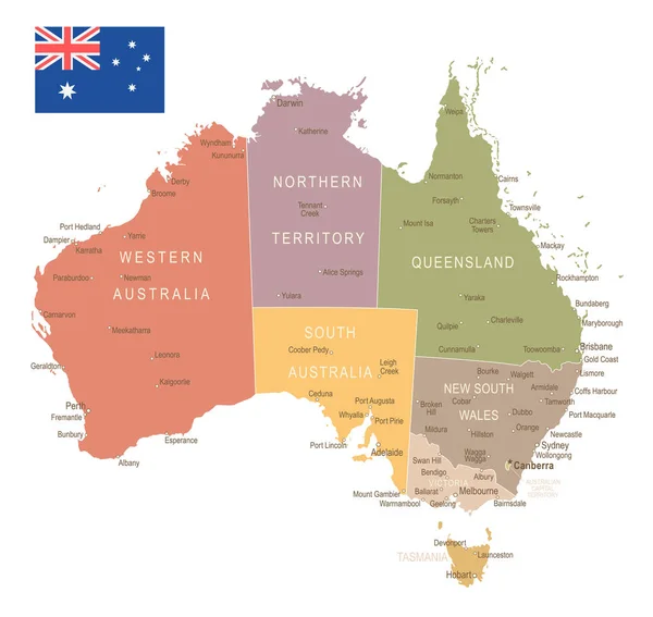 Australië - vintage kaart en vlag - illustratie — Stockvector