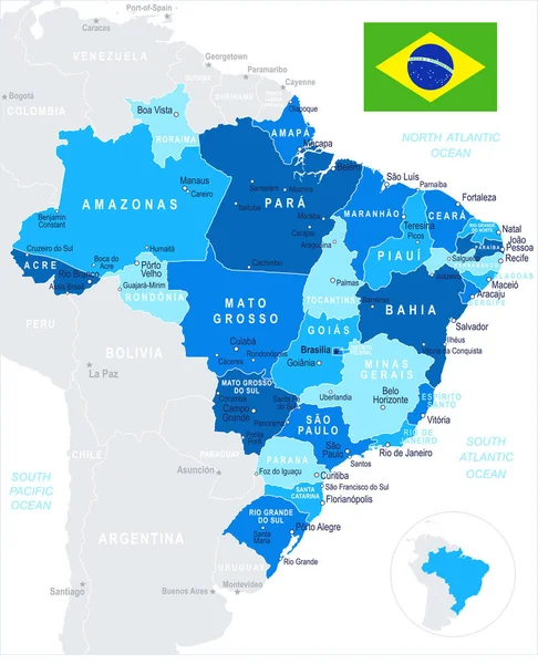 Brasil - ilustração de mapa e bandeira —  Vetores de Stock