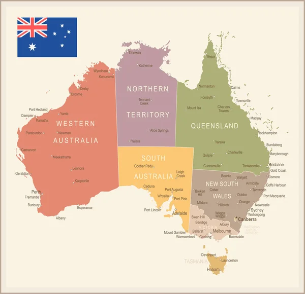 Australia - Mapa y bandera vintage - ilustración — Vector de stock