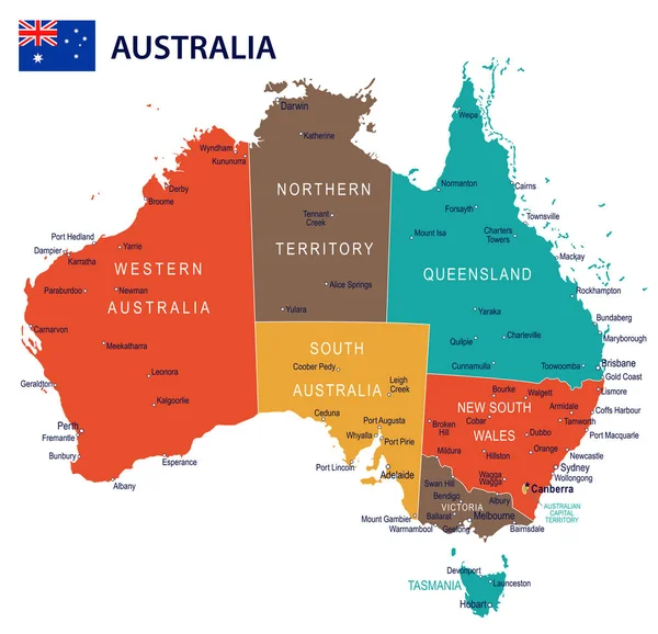 Australia - mapa e ilustración de la bandera — Vector de stock