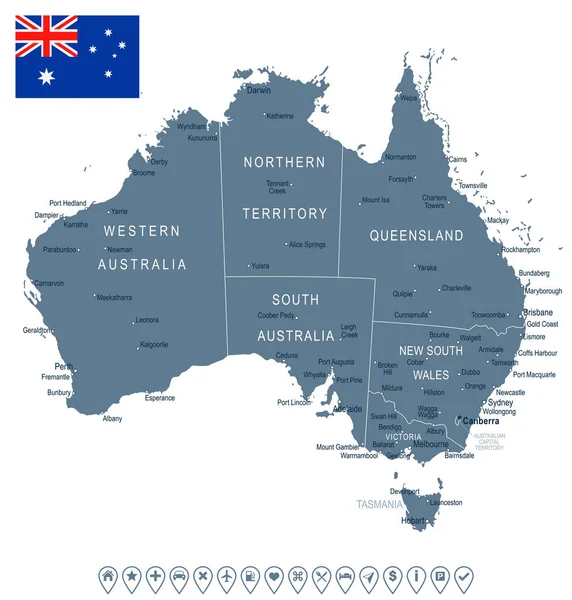 Australia - mapa e ilustración de la bandera — Vector de stock
