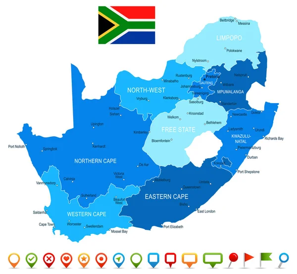 África do Sul - mapa e bandeira - ilustração —  Vetores de Stock
