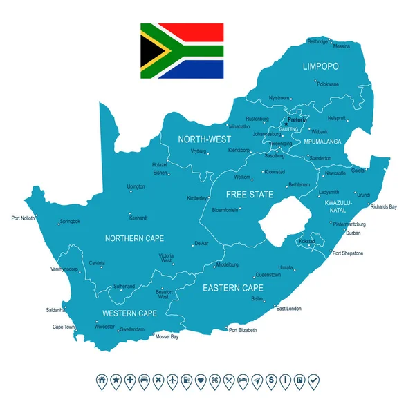 Sudáfrica - mapa y bandera - ilustración — Vector de stock