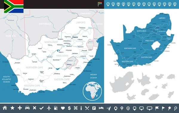 Güney Afrika - harita ve bayrak - illüstrasyon — Stok Vektör