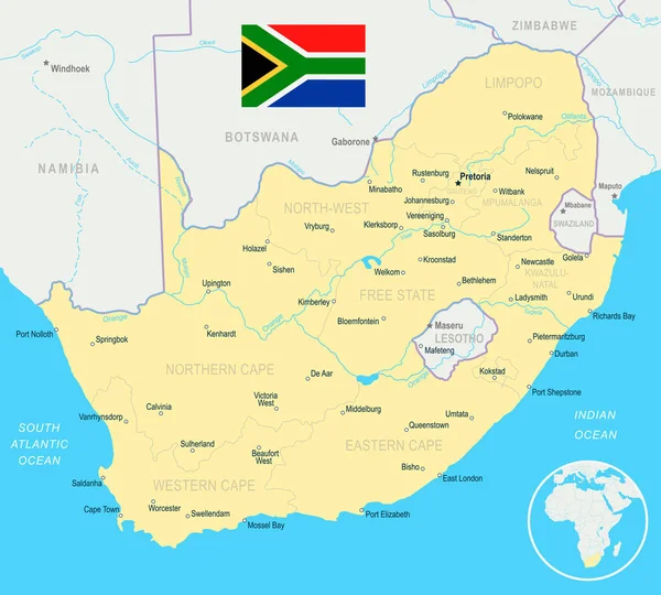Südafrika - Karte und Fahne - Illustration — Stockvektor