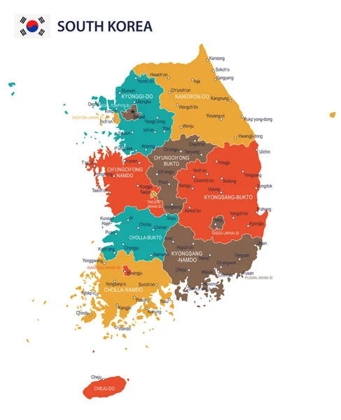 Corea del Sur mapa y bandera ilustración infográfica — Vector de stock