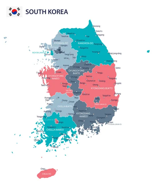 Güney Kore - harita ve bayrak - illüstrasyon
