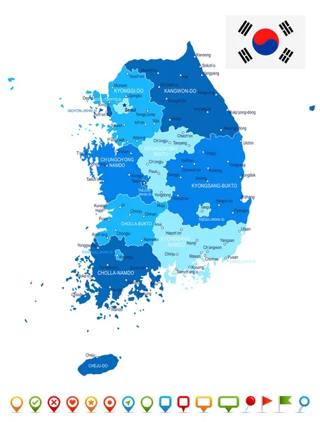 Coreia do Sul - mapa e bandeira - ilustração —  Vetores de Stock