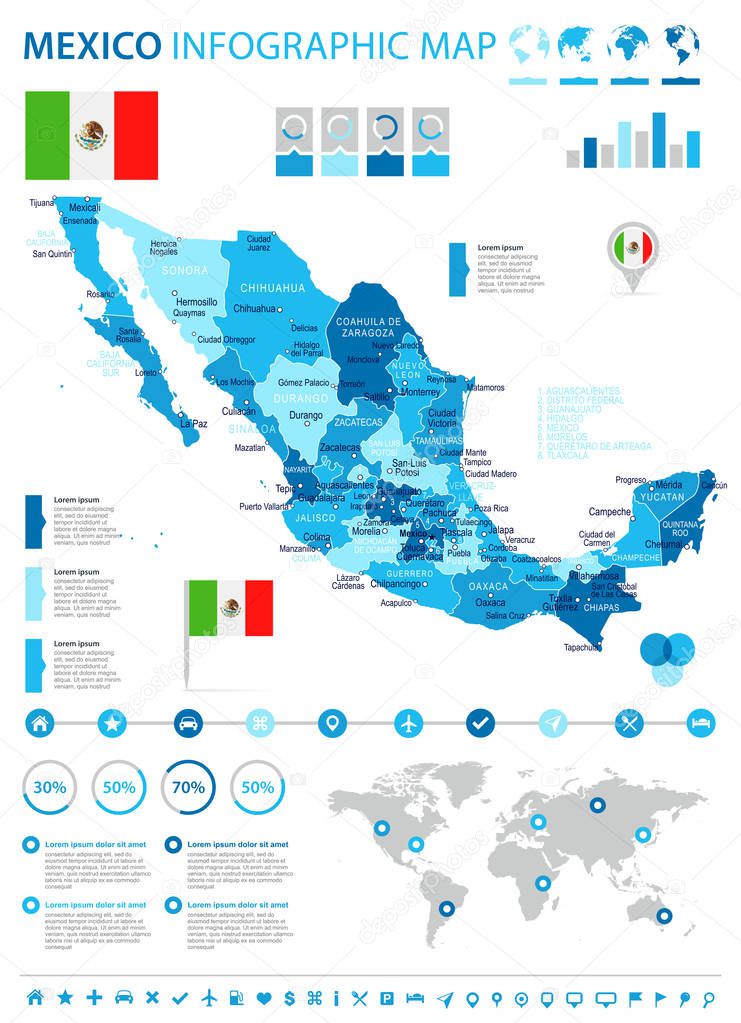 Mexico - map and flag - infographic illustration