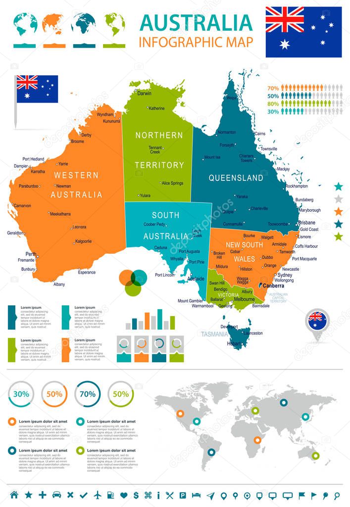 Australia - map and flag - infographic illustration