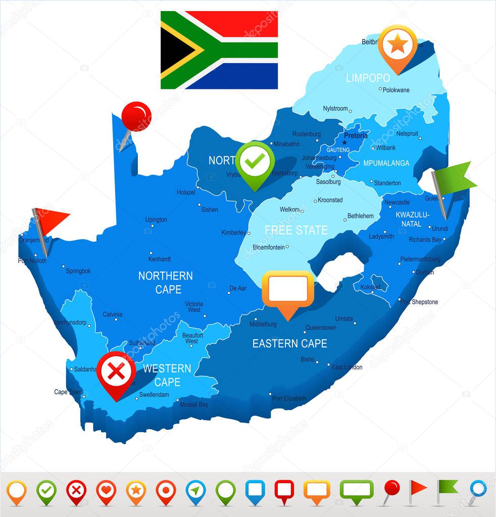 South Africa - map and flag - illustration