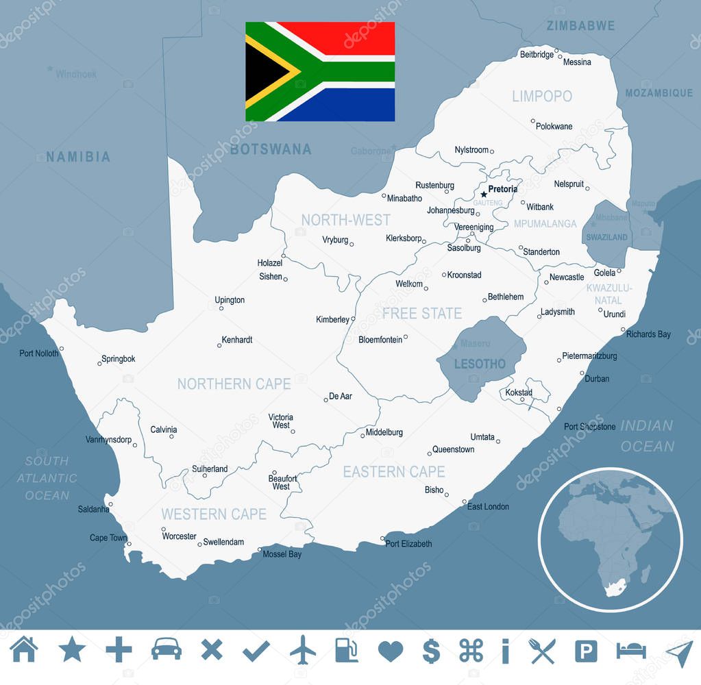 South Africa - map and flag - illustration