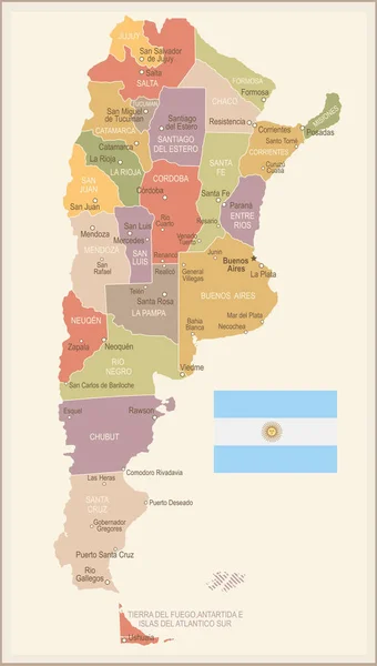 Argentina - mapa y bandera vintage - ilustración — Vector de stock