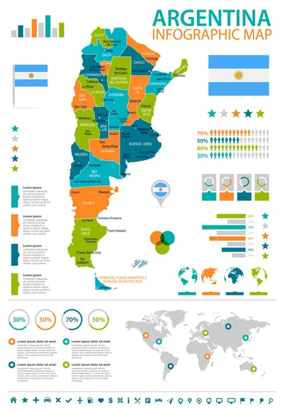 Arjantin - Infographic harita ve bayrak - illüstrasyon — Stok Vektör