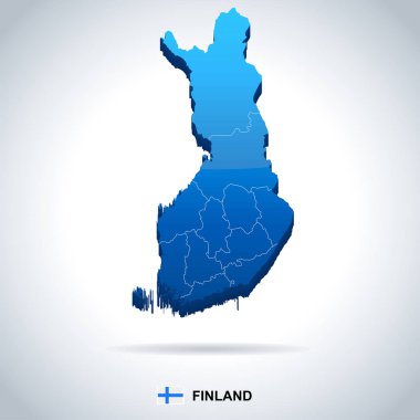 Finlandiya - harita ve illüstrasyon bayrak