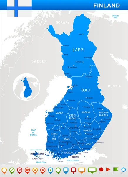 Finlândia - ilustração do mapa e da bandeira —  Vetores de Stock