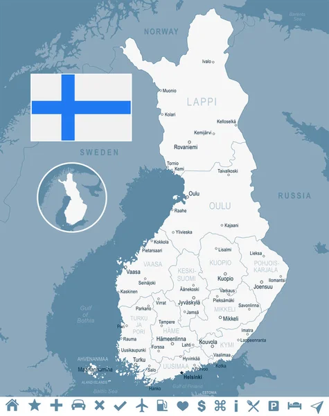 Finlandia - mapa e ilustración de la bandera — Vector de stock