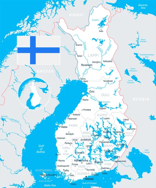 Finlandia - mapa e ilustración de la bandera — Vector de stock