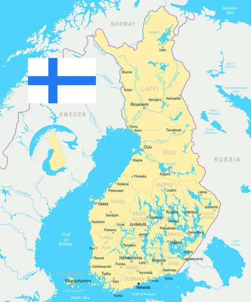 Финляндия - карта и иллюстрация флага — стоковый вектор