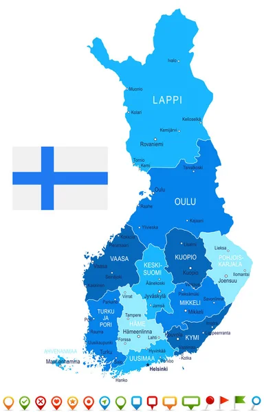Φινλανδία - Χάρτης και σημαία εικονογράφηση — Διανυσματικό Αρχείο