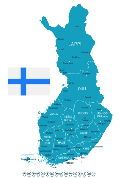 Финляндия - карта и иллюстрация флага — стоковый вектор