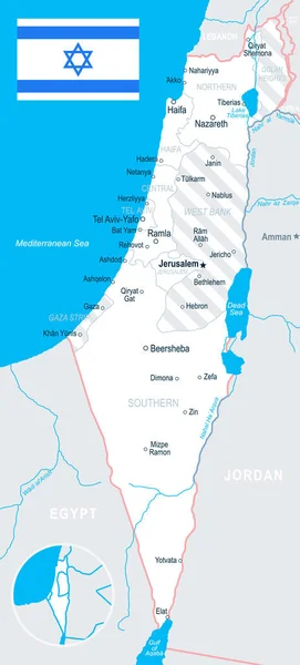 Israel - mapa e ilustración de la bandera — Vector de stock