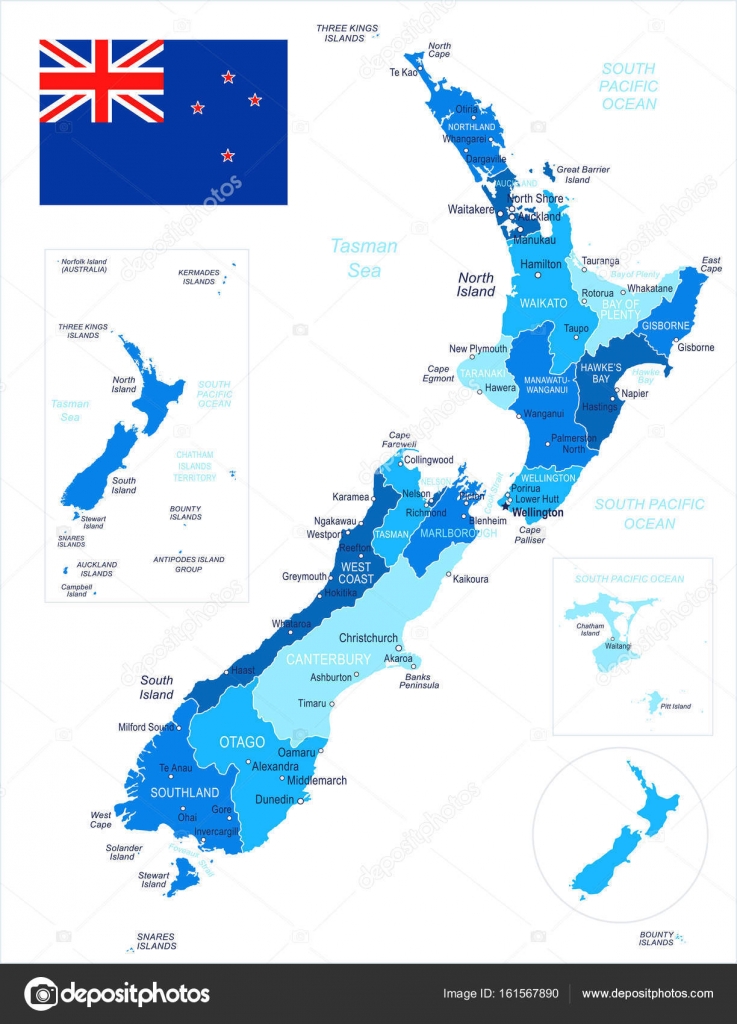 Nieuw-Zeeland - kaart en afbeelding markeren — Stockvector ...