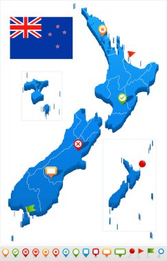 Yeni Zelanda - harita ve illüstrasyon bayrak