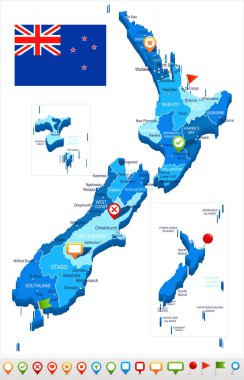 Yeni Zelanda - harita ve illüstrasyon bayrak