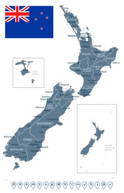 Yeni Zelanda - harita ve illüstrasyon bayrak