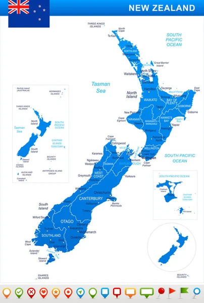 Yeni Zelanda - harita ve illüstrasyon bayrak