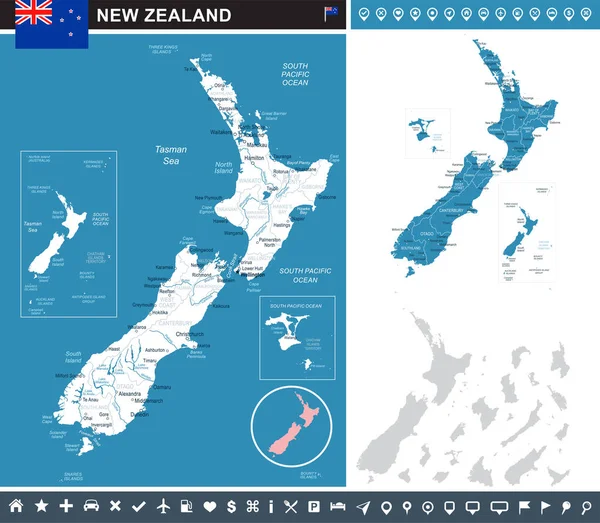 Nueva Zelanda - mapa infográfico e ilustración de la bandera — Archivo Imágenes Vectoriales