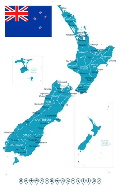 Yeni Zelanda - harita ve illüstrasyon bayrak