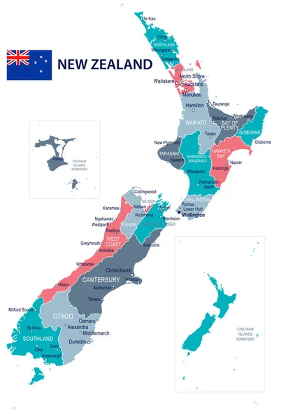 Neuseeland - Karten- und Fahnenabbildung — Stockvektor