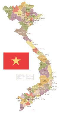 Vietnam - vintage harita ve bayrak - illüstrasyon