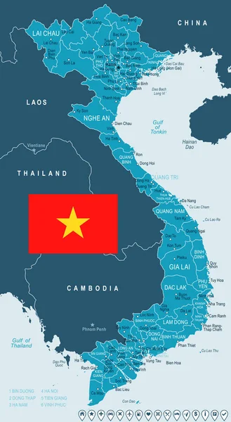 Vietnam - gambar peta dan bendera - Stok Vektor