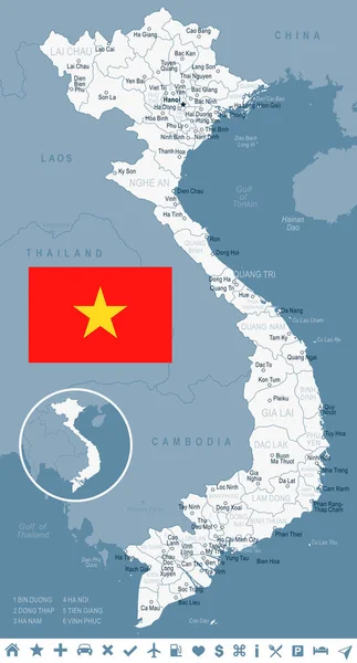 Vietnam - gambar peta dan bendera - Stok Vektor